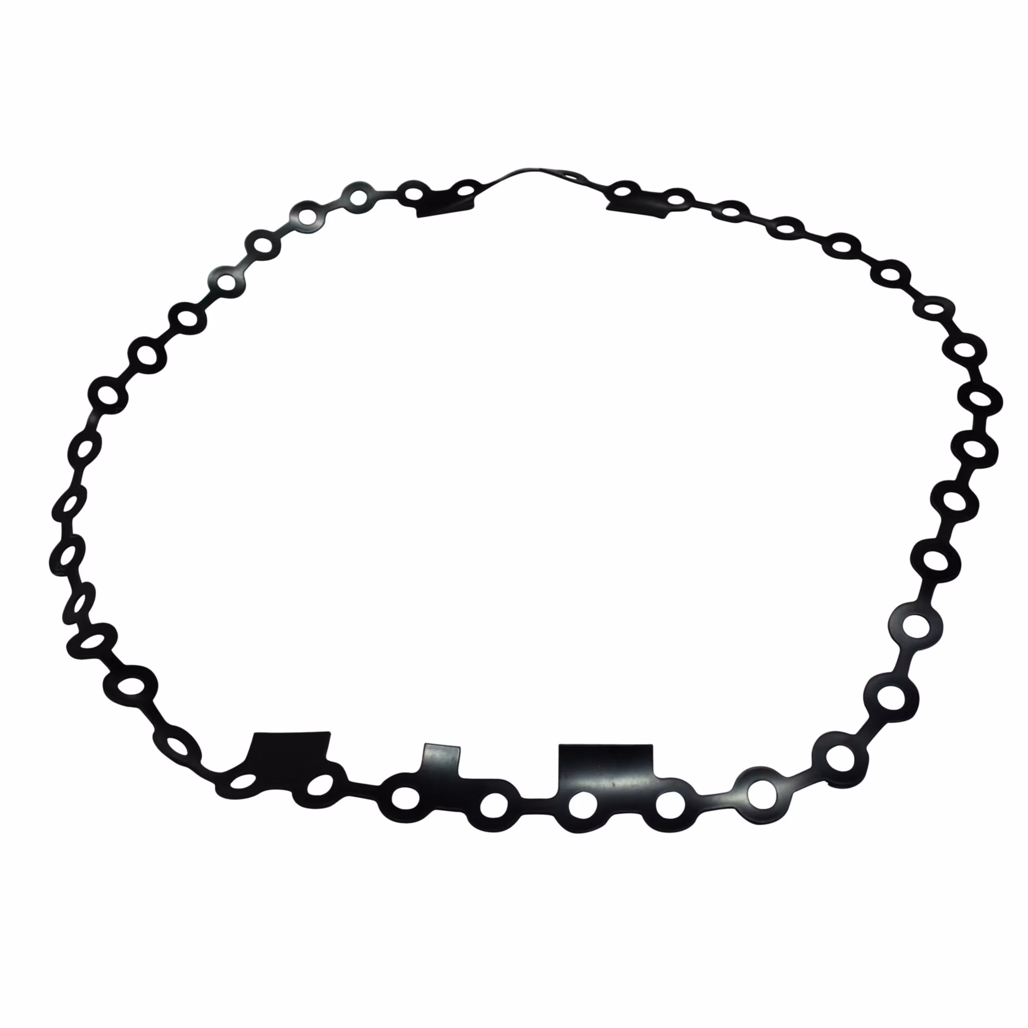 Black rubber Carrier 19DG4641164 condenser gasket in an irregular chain-link pattern with multiple bolt holes and rectangular tab sections