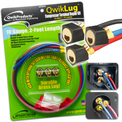 QwikProducts? - QT2810 QwikLug Compressor Terminal Repair Kit 10AWG with 2' Leads and Nut Connection