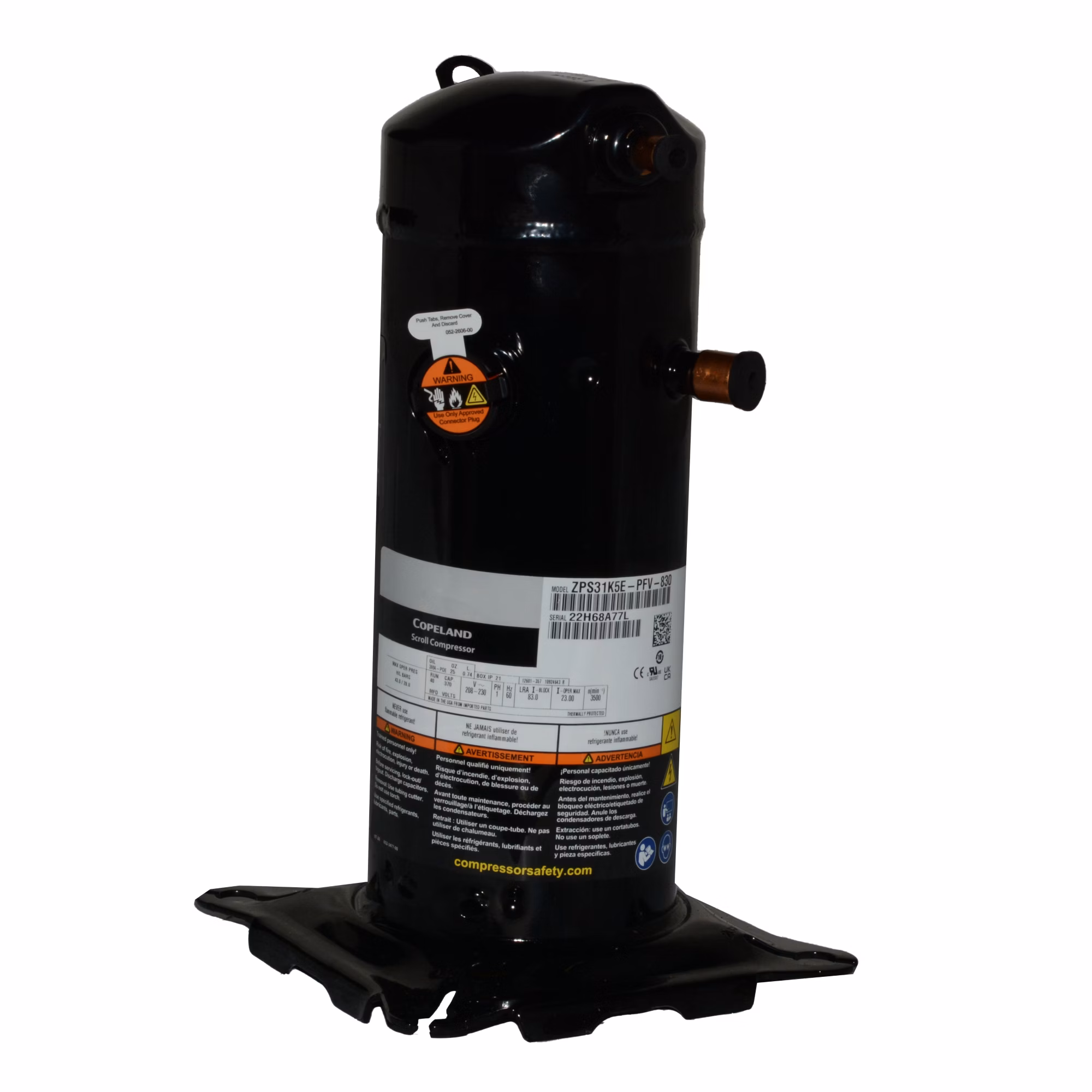 Factory Authorized Parts - Carrier ZPS31K5E-PFV-830 Copeland Scroll UltraTech Two-Stage Compressor