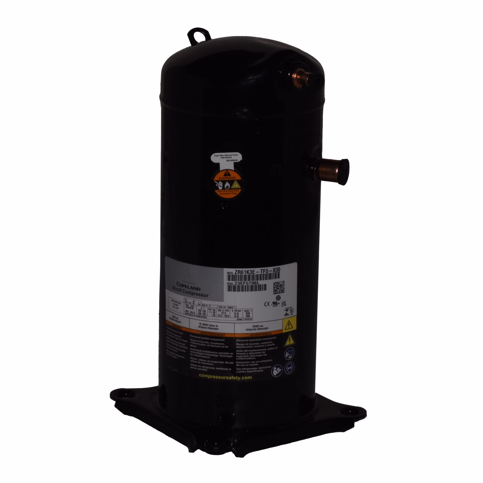 ZR61K3E-TF5-830 62,000 BTUH Copeland Scroll Compressor R-22