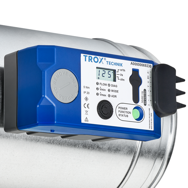 TROX TVE round VAV terminal controller mounted on circular duct