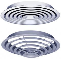 TROX DD/DDRQ/DDQ circular ceiling diffusers with flat and conical diffuser face designs