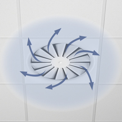 TROX RFD-SIRIUS circular ceiling swirl diffuser face with radial air control blades
